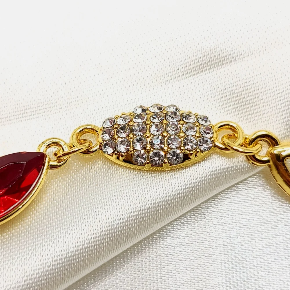 Golden Marquise Bracelet Ruby Red Gem Link
